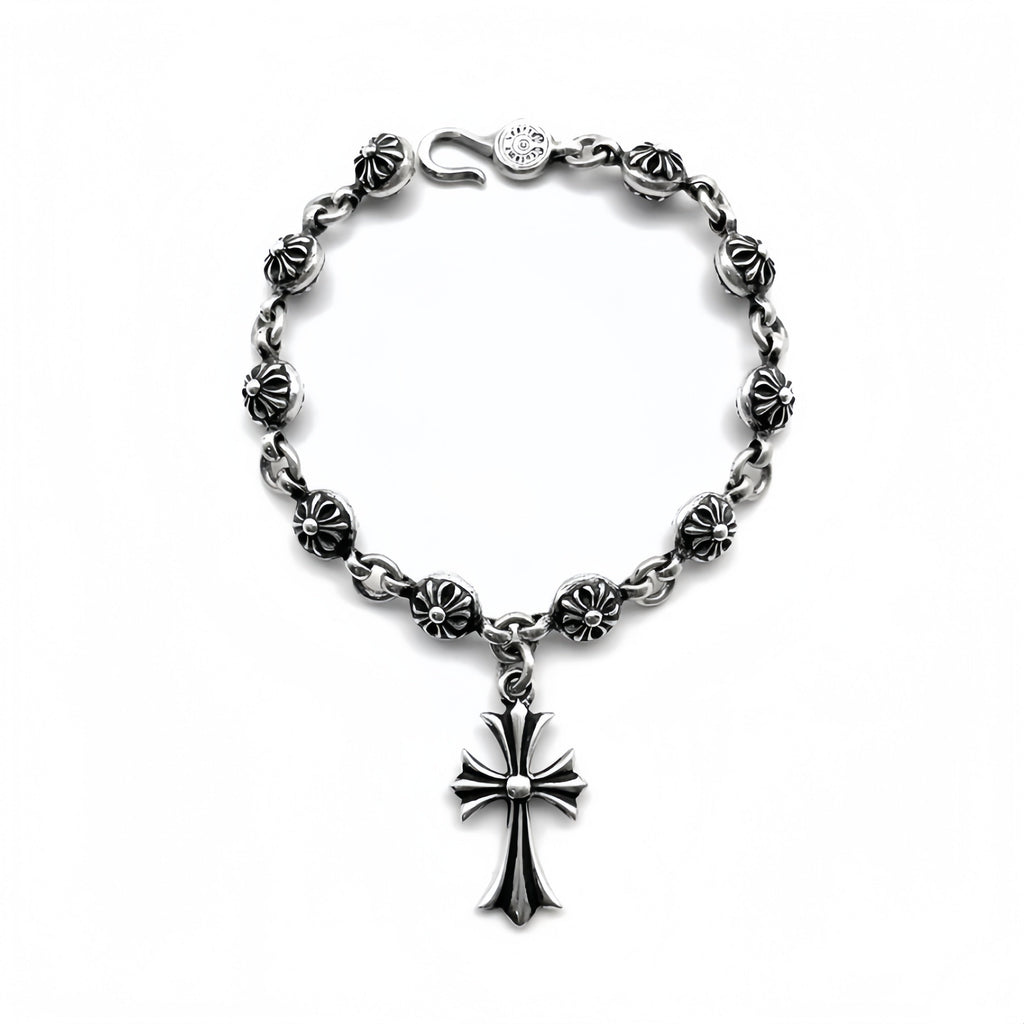 Silver Cross Ball Tiny E Bracelet