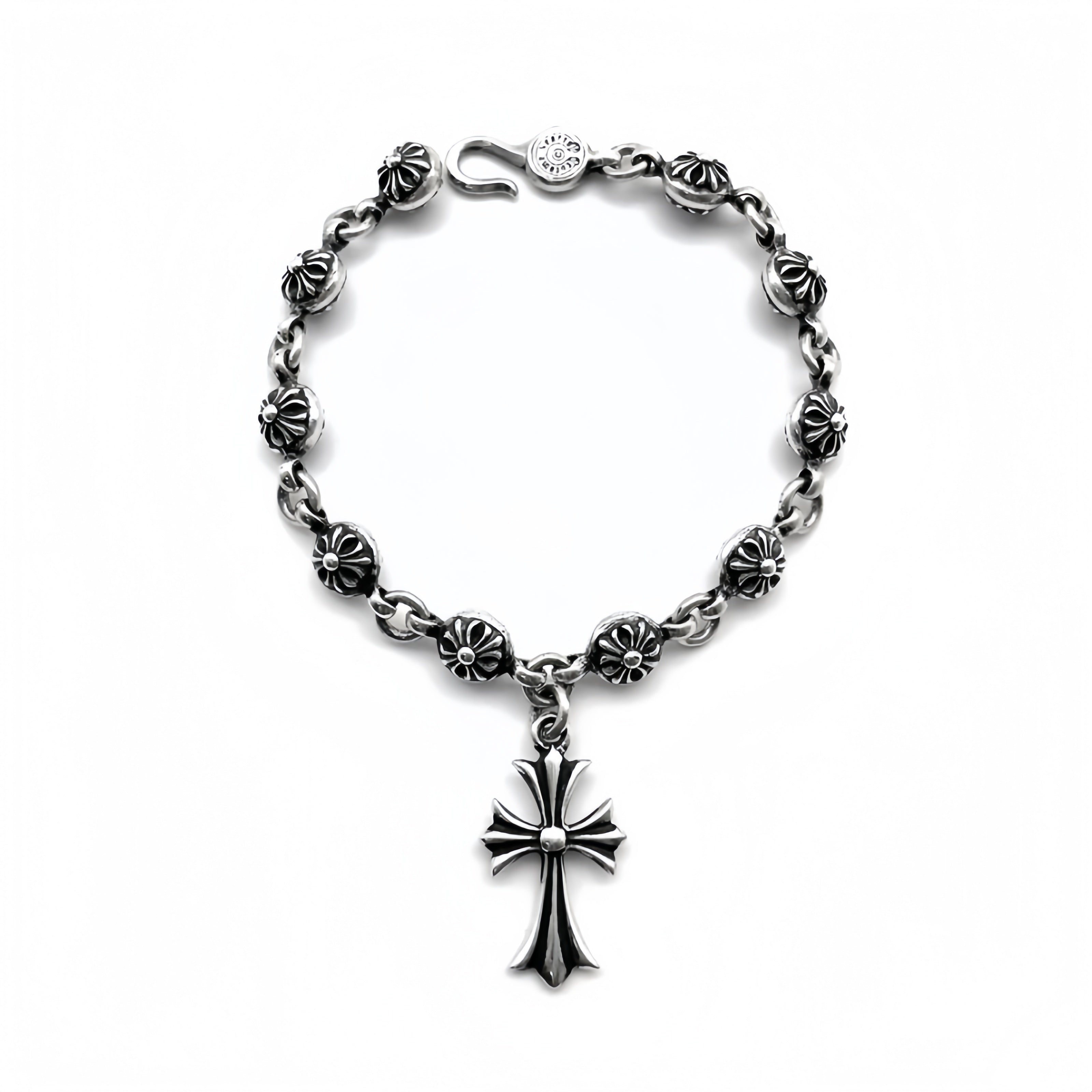Silver Cross Ball Tiny E Bracelet