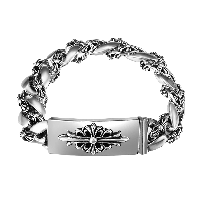 Silver Cross Link Cuban Bracelet