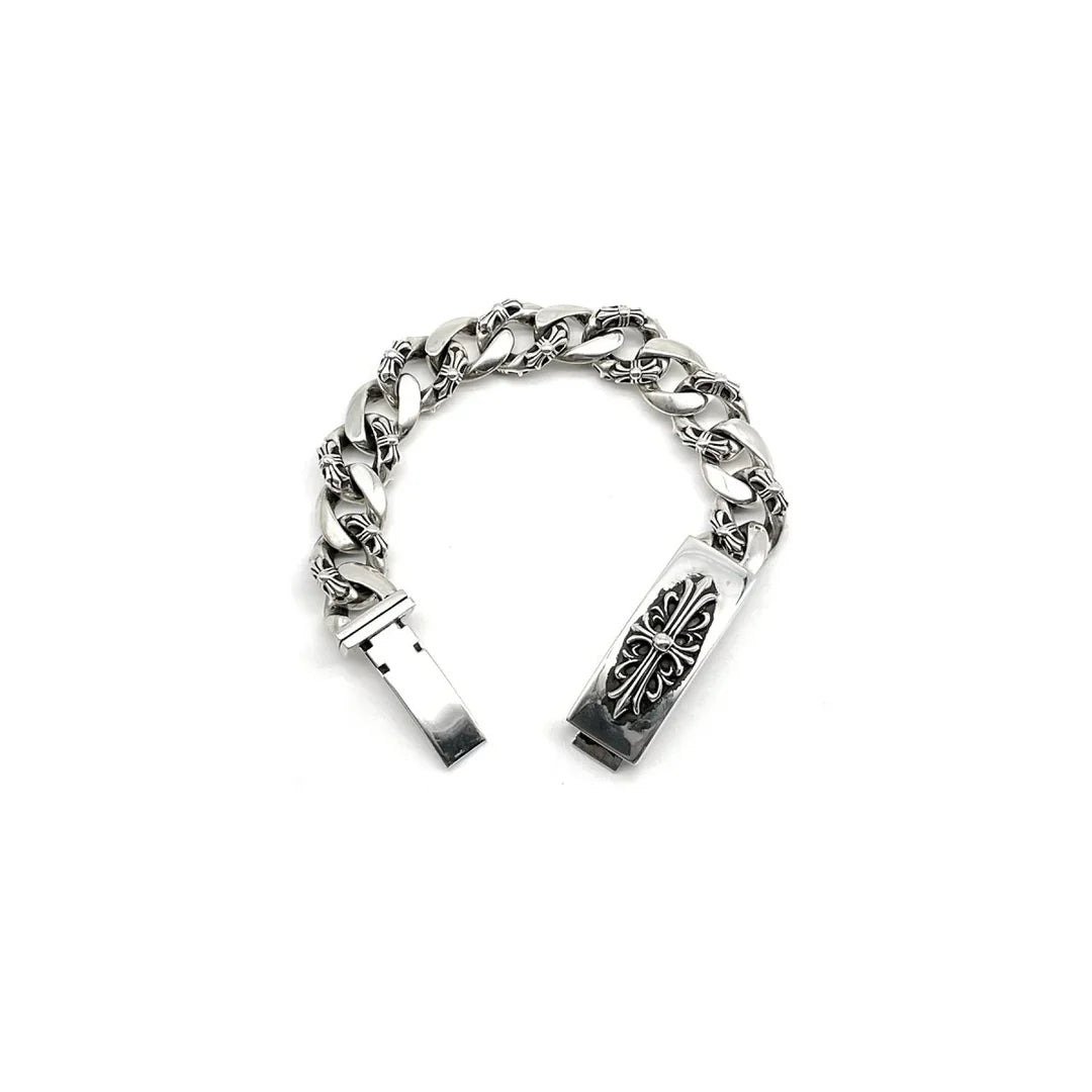 Silver Cross Link Cuban Bracelet