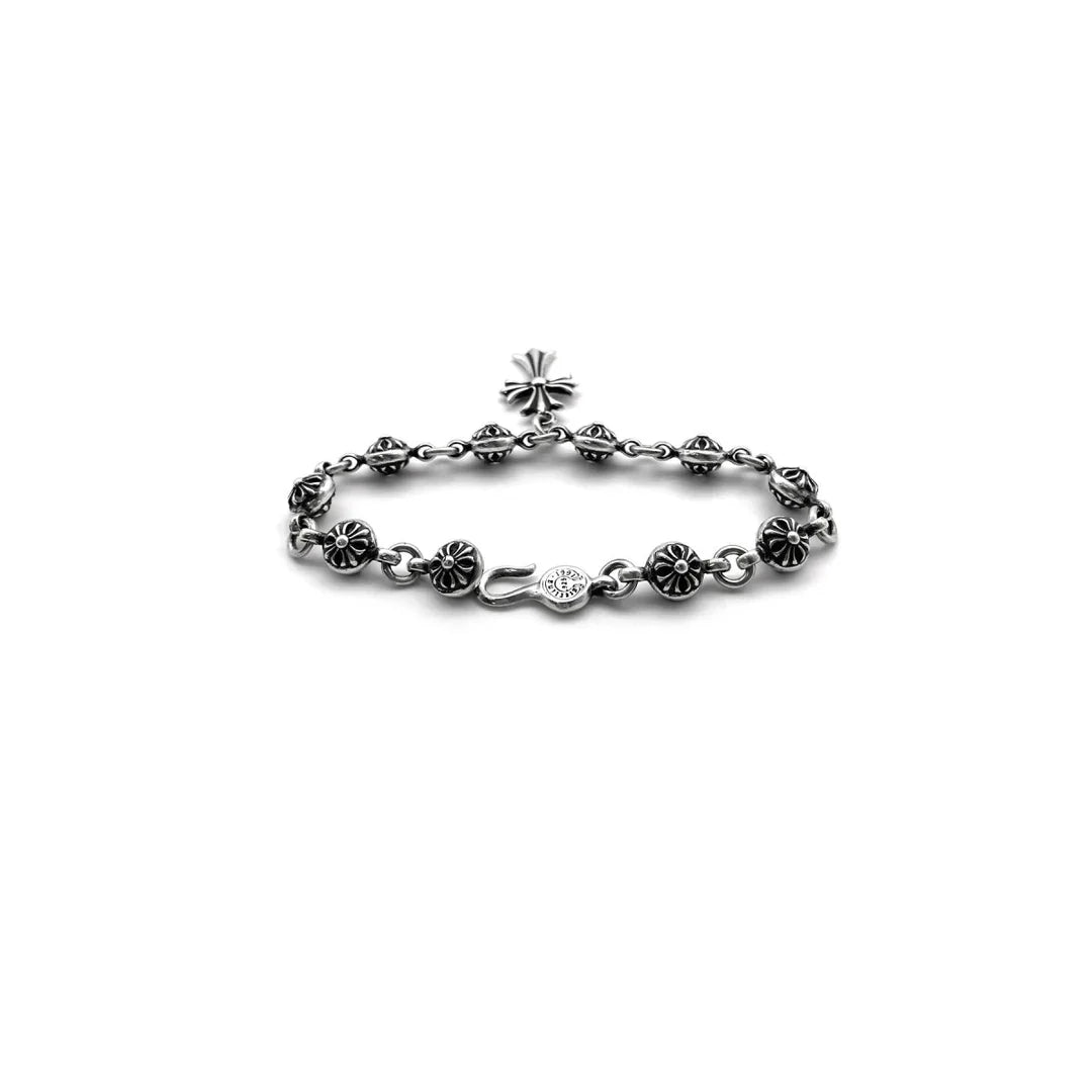 Silver Cross Ball Tiny E Bracelet