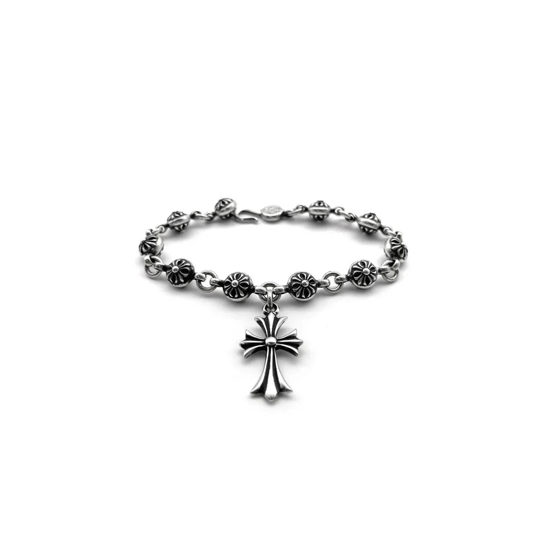 Silver Cross Ball Tiny E Bracelet